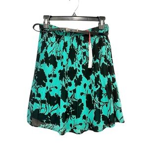Elle Floral Print Green and Black Pleated Skirt